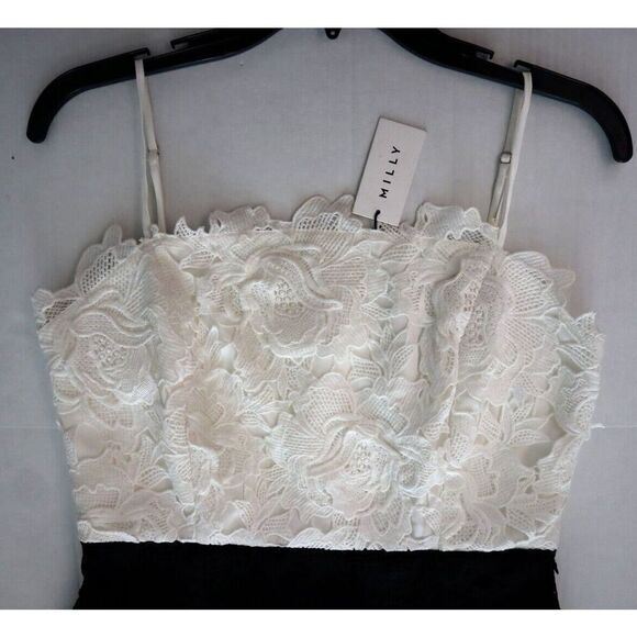 Milly Women's Sz 6 White/Black 3D Floral Lace Spaghetti-Strap Sheath Dress - Picture 9 of 13